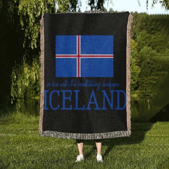 Nordic Flag Illustration with Icelandic Text Woven Blankets