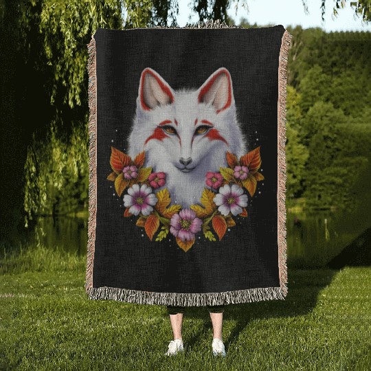 Japanese Kitsune Fox Woven Blankets