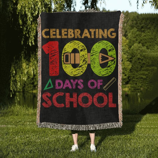 celebrating 100 days of school Woven Blankets