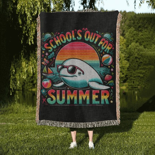 Schools Out For Summer Teacher Beluga Whale Woven Blankets