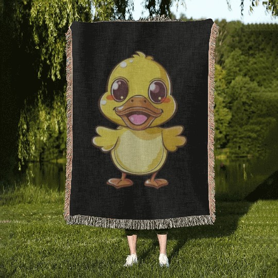Adorable Happy Duckling Cartoon Woven Blankets