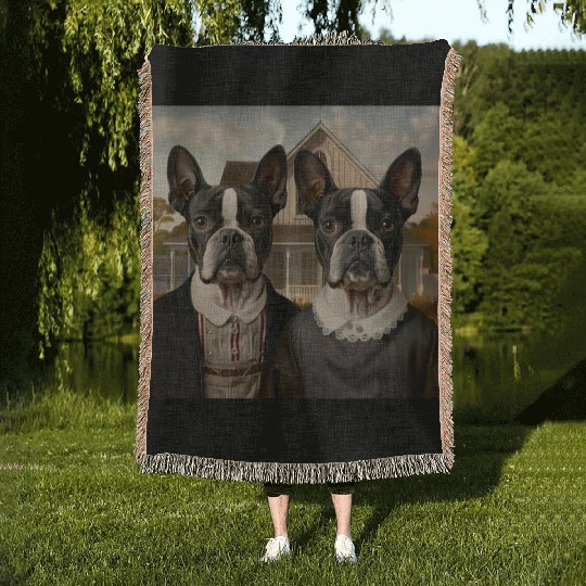 Boston Terrier Funny Sleeve Woven Blankets