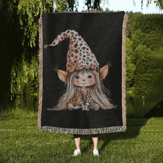 Leopard Print Gnome Clipart Images, Girly Woven Blankets