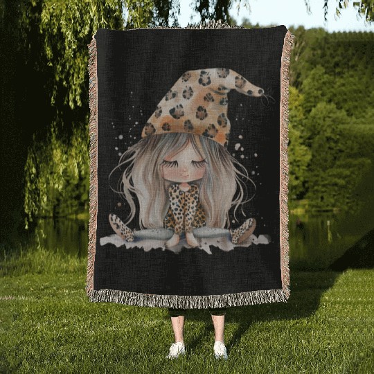 Leopard Print Gnome Clipart Images, Girly Woven Blankets