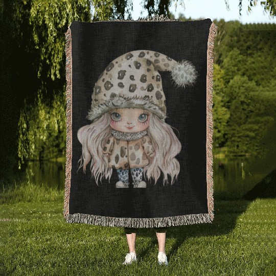 Leopard Print Gnome Clipart Images, Girly Woven Blankets