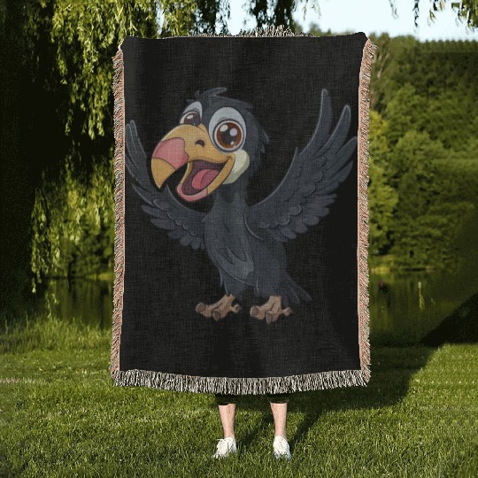 Joyful California Condor Cartoon Character Woven Blankets