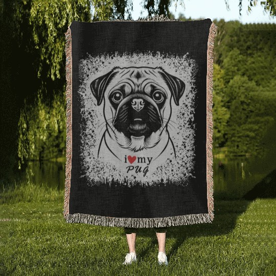 I Love My Pug Woven Blankets