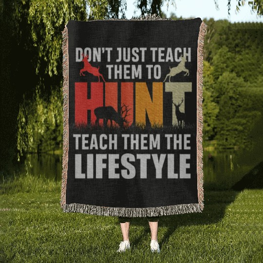 Camo US Flag Deer Elk Buck Camoflage Hunting Woven Blankets