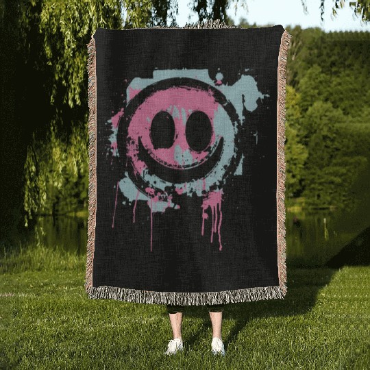 Graffiti Smiley Face - Urban Street Art Woven Blankets