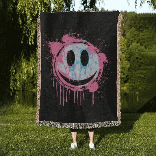 Graffiti Smiley Face - Urban Street Art Woven Blankets