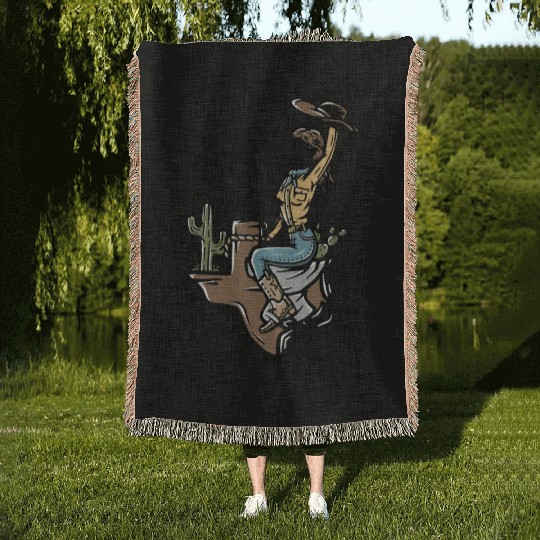 WILD WEST COW GIRL Woven Blankets