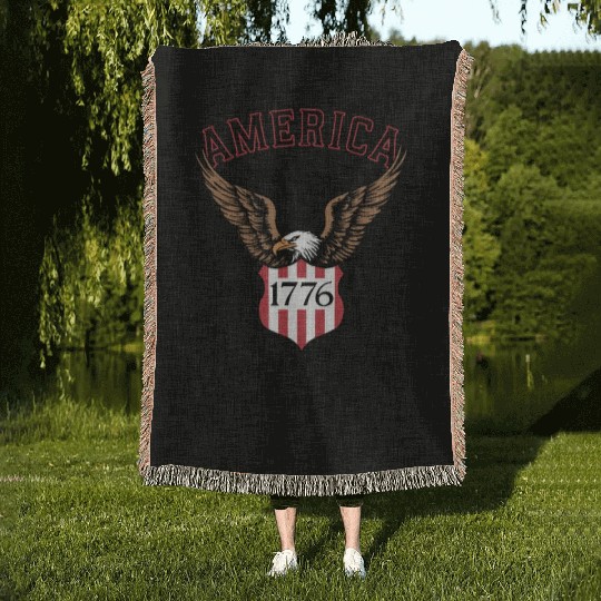 Independence Day Art 4 July Eagle Land of the Free Woven Blankets