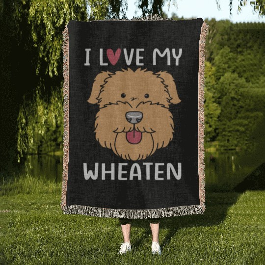 Cute Dog Face Pet Puppy I Love My Wheaten Woven Blankets