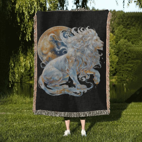 Celestial Lion Images, Mystical Lion, Night sky Woven Blankets