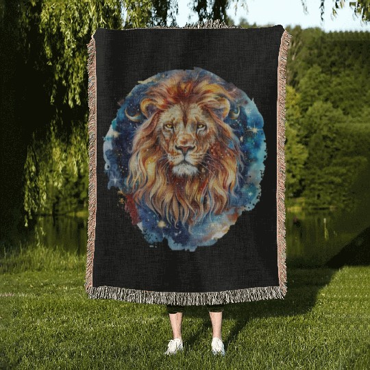 Celestial Lion Images, Mystical Lion, Night sky Woven Blankets