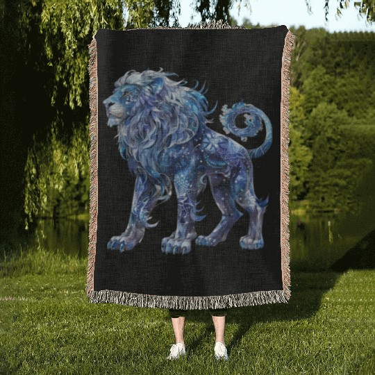 Celestial Lion Images, Mystical Lion, Night sky Woven Blankets