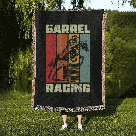 Retro Barrel Racing Gifts Woven Blankets