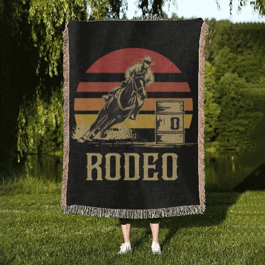 Retro Barrel Racing Gifts Woven Blankets