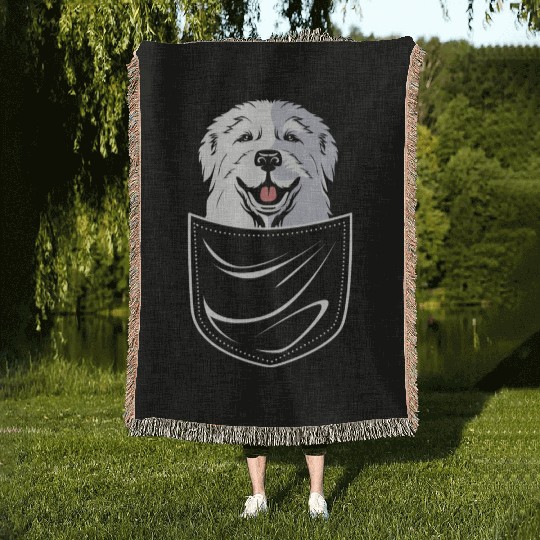 Dog In A Pocket Pet Lover Cute Great Pyrenees Woven Blankets