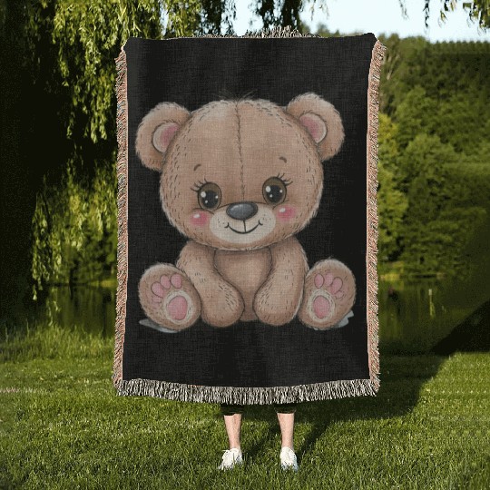 Cute Kawaii Teddy Bear Clipart, Cute Teddy Bear Woven Blankets