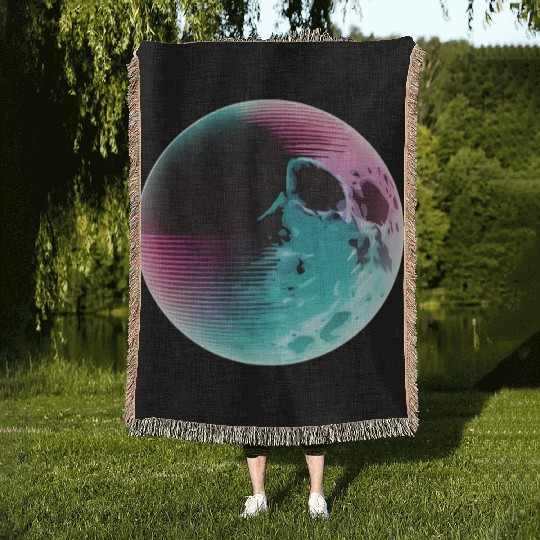 Vaporwave moon Woven Blankets