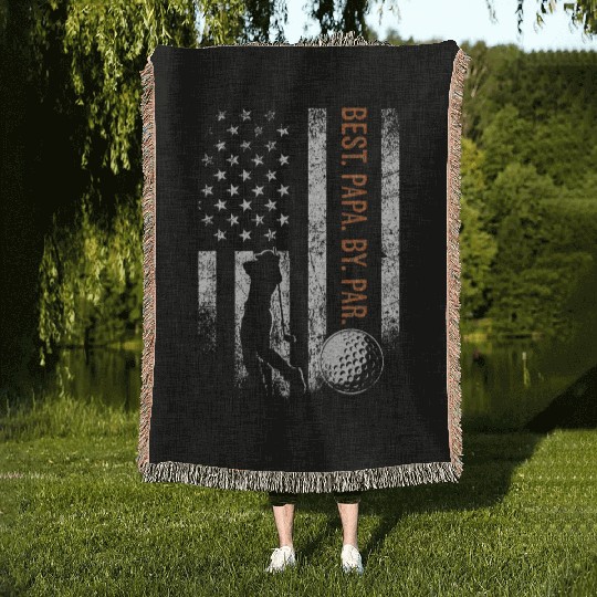 Best Papa By Par Golfing Gifts Papa Father's Day Woven Blankets