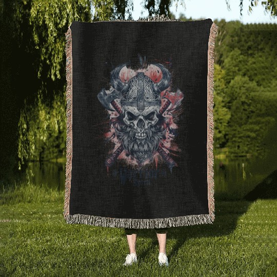 "Warrior Spirit - Viking Skull Design" Woven Blankets