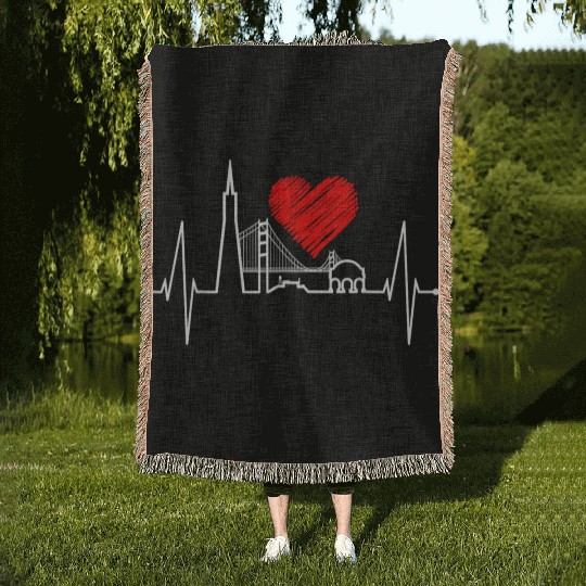 San Francisco Heartbeat Skyline California Woven Blankets
