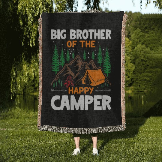 Big Brother of The Happy Camper Hiking Lover Woven Blankets