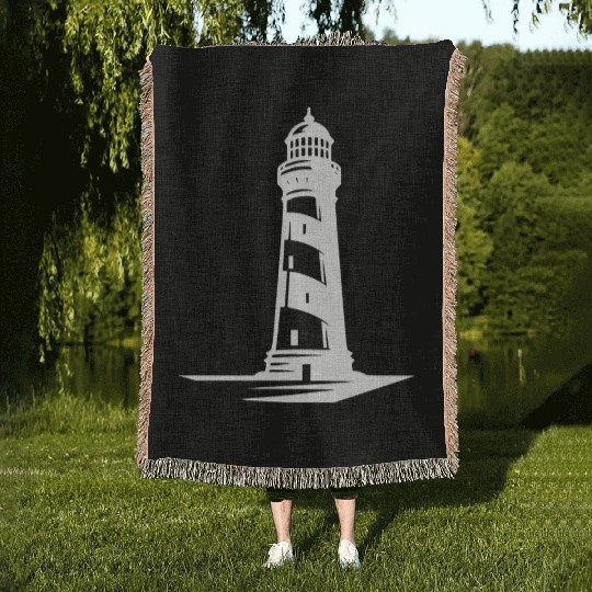 Old Lonely Striped Coastal Lighthouse Woven Blankets