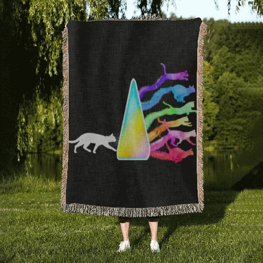 Funny Science Nerd, Geek Cat Physics Rainbow Woven Blankets
