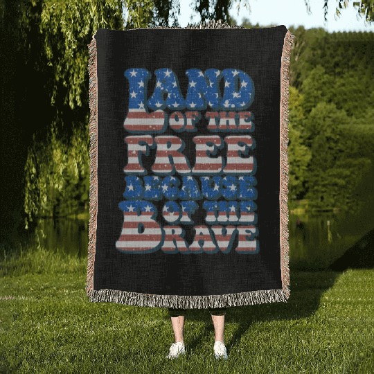 US Flag Land Of The Free Because Of The Brave Woven Blankets
