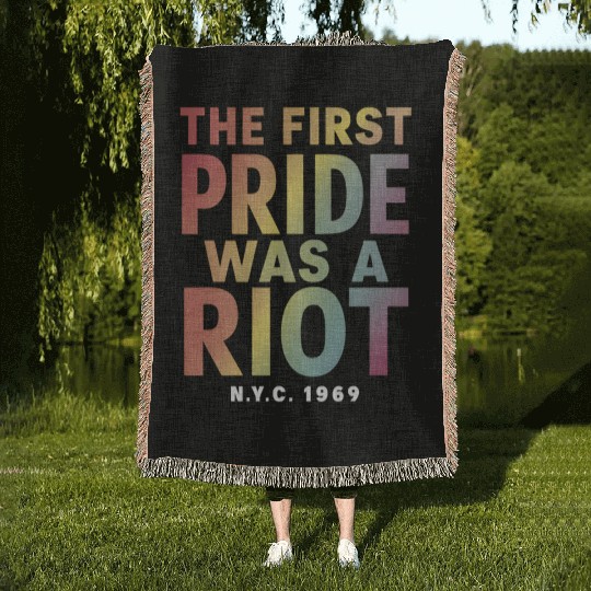 The First Pride Was A Riot LGBT Gay Ally Rainbow Woven Blankets