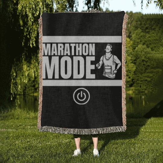 Marathon Mode On Funny Marathon Running Woven Blankets