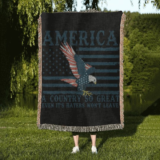 It's Haters Won't Leave Retro US Flag Eagle Merica Woven Blankets