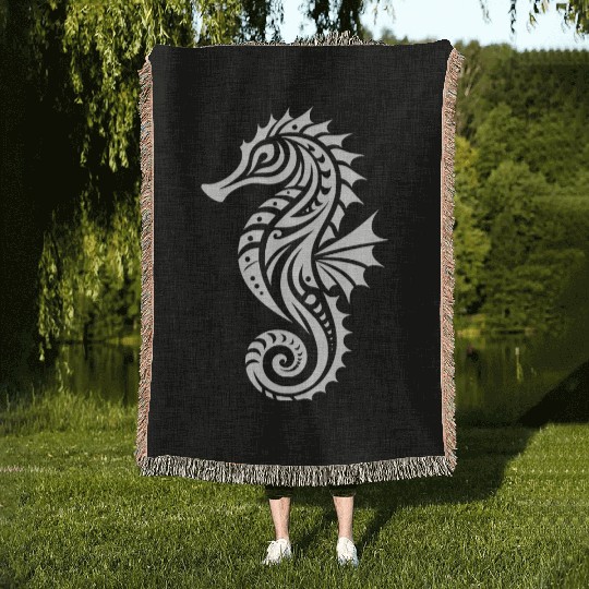 Tribal Water Seahorse Tattoo Swim Training Woven Blankets