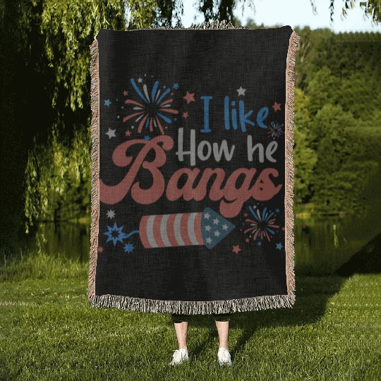I Like How He Bangs Fireworks Retro US Flag Woven Blankets