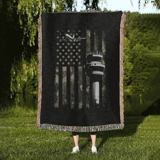 American Flag US, air traffic controller Woven Blankets