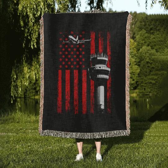 American Flag US, air traffic controller Woven Blankets
