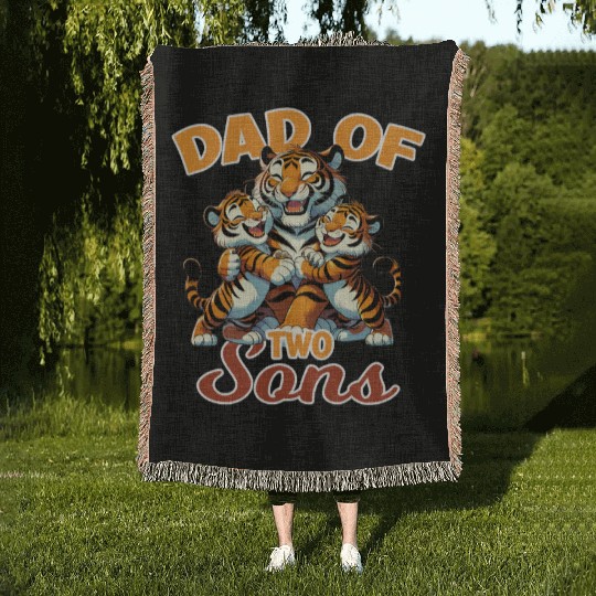 Strong Tiger with Tiger Kid for a Dad Woven Blankets