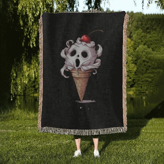 I Scream Ice Cream Skull Art Woven Blankets