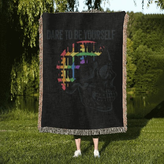 Dare to be Yourself LGBTQ Proud Ally Skull Pride Woven Blankets