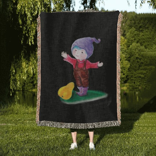 Purple Hat Gnome With Blue Hair & Pear Woven Blankets