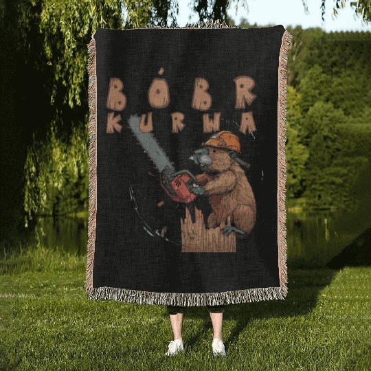 Beaver Lumberjack Chainsaw Woven Blankets