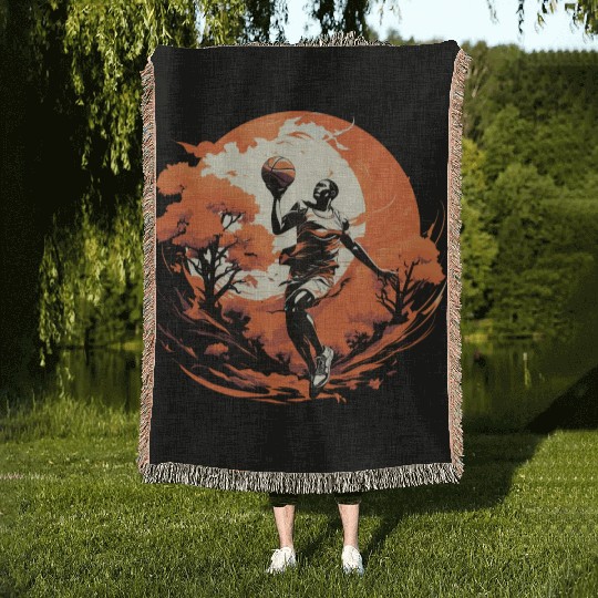 Basketball Player Training Against the Sunset Woven Blankets