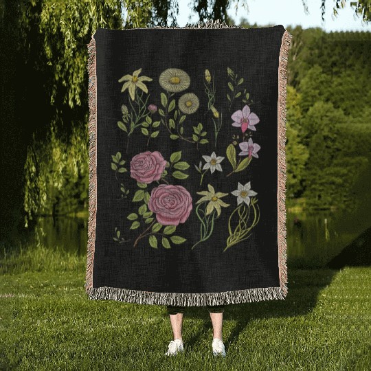 Flowers Cottagecore Mushroom Indie Clothes Woven Blankets