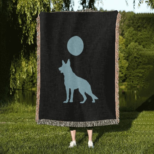 German Shepherd Celestial GSD Dog Moon Tarot Woven Blankets