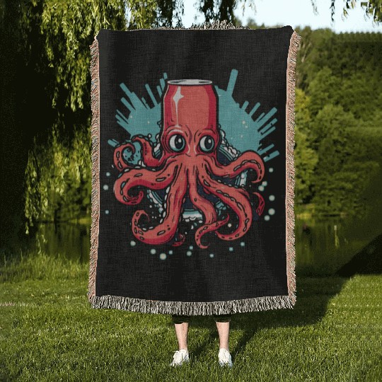OctoFizz: Can of Octopus Soda Woven Blankets