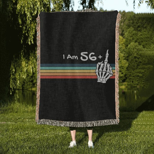 I'm not 57, I am 56 plus Middle Finger Retro Woven Blankets