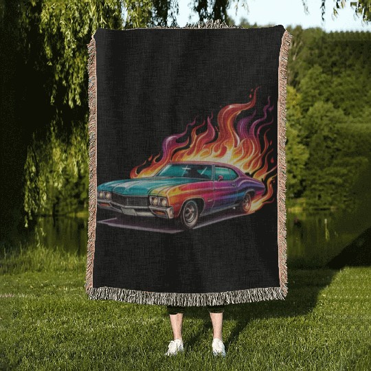 Retro American Racing Muscle Car Woven Blankets